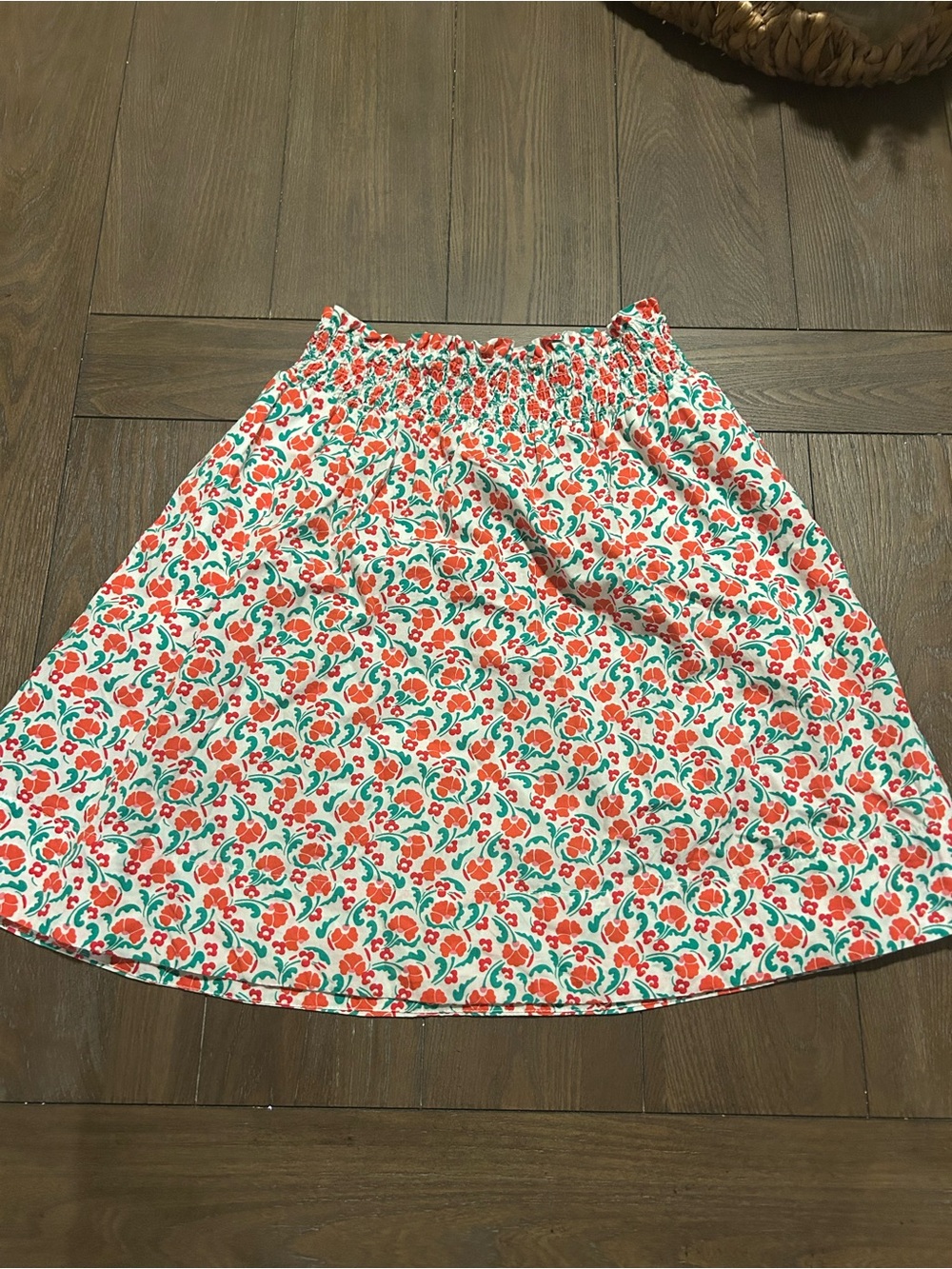 Boden White Floral A-Line Skirt with Red & Green Print